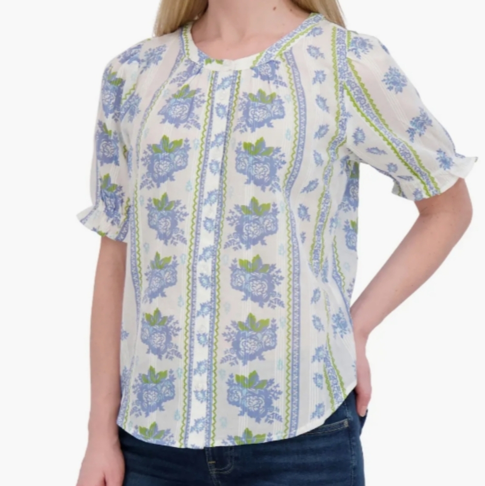 Lucky Brand Blue and White Floral Blouse NWT